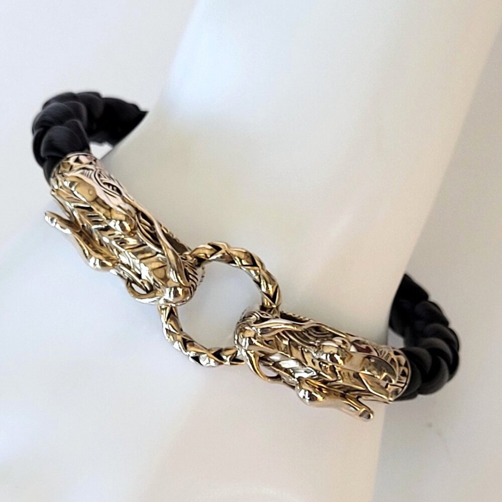 John Hardy Double Naga Dragon Black Woven Leathe Bracelet
